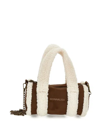 Monnalisa Shearling-trim Suede Shoulder Bag In Brown