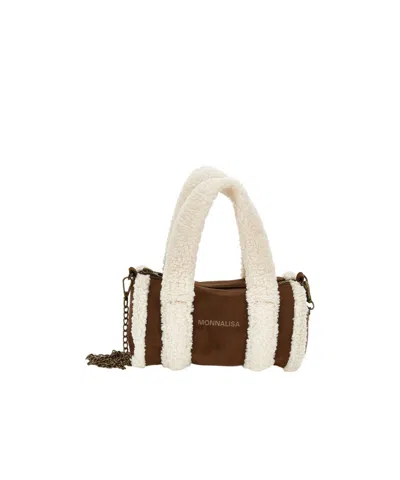 Monnalisa Shearling-trim Suede Shoulder Bag In Brown