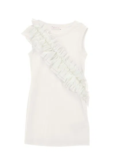Monnalisa Kids'   Sheath Dress With Maxi Ruffle In Neutral