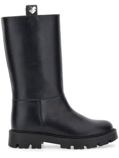 Monnalisa Kids'   Sheepskin Lining Leather Boots In Black