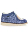 Monnalisa Sheepskin Rhinestone Lace-up Shoes In Blue