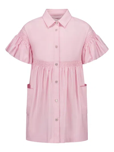 Monnalisa Kids' Shirred-panel Dress In 粉色