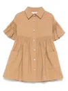 Monnalisa Shirred-panel Dress In Brown