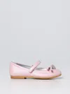 Monnalisa Pearly Leather Ballet Flats With Bow In Pink