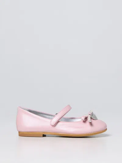 Monnalisa Kids'   Pearly Leather Ballet Flats With Bow In Cyclamen