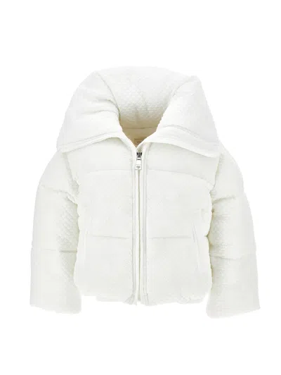 Monnalisa Kids'   Short Embossed Nylon Down Jacket In Cream