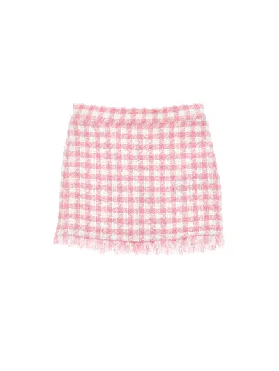 Monnalisa Kids'   Short Houndstooth Skirt In White + Rosa Fairytale