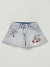 Monnalisa Kids' Embroidered Denim Shorts In Light Blue