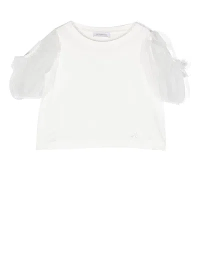 Monnalisa Kids' Short Puff Sleeves T-shirt In White