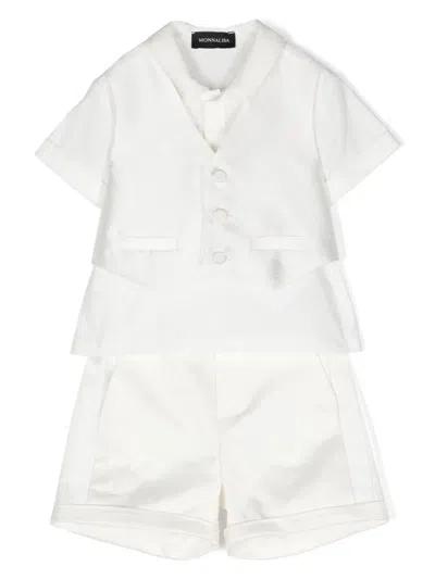 Monnalisa Babies' Short-sleeve Cotton Suit In White