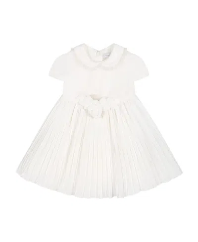 Monnalisa Short-sleeve Pleated Dress In White