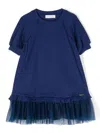 Monnalisa Jersey Tulle-trimmed Dress In Blue