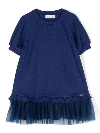 MONNALISA SHORT-SLEEVE TULLE DRESS
