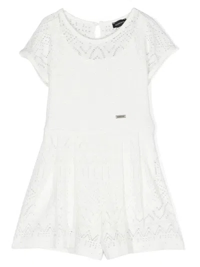 Monnalisa Kids' Short-sleeved Lace Jumpsuit In White