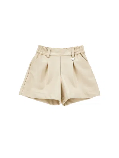 Monnalisa Kids'   Coated Fabric Shorts In Ecru