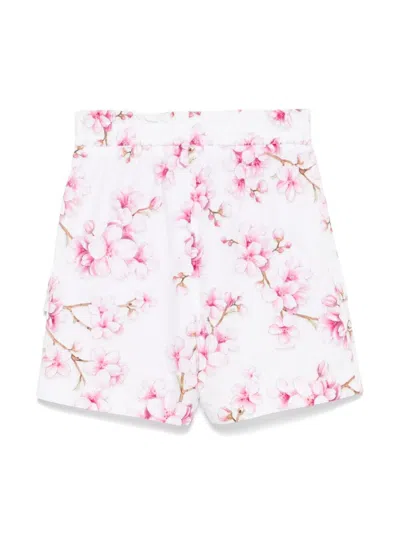 Monnalisa Kids' Shorts Con Tasche Popelin Popeline Fiori Di Pesco In Multicolor