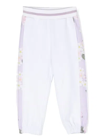 Monnalisa Kids' Side-stripe Cotton Blend Track Pants In White