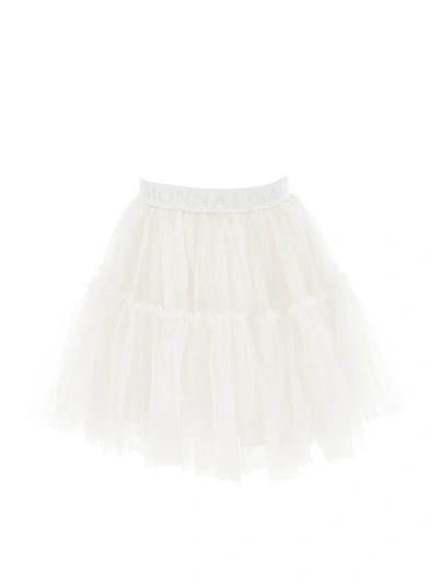 Monnalisa Silk Hand Tulle Skirt In Light Cream