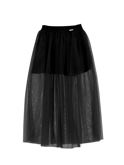 Monnalisa Kids'   Silk-touch Tulle Midi Skirt In Black