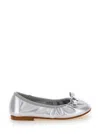 MONNALISA SILVER BALLET FLATS WITH LOGO CHARM IN LAMINATED LEATHER GIRL