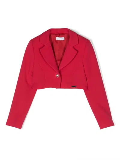Monnalisa Kids' Single-breasted Cropped Blazer In Red