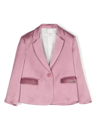 Monnalisa Kids' Single-breasted Satin Blazer In Pink