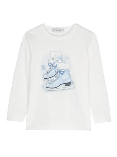 Monnalisa Kids' T-shirt Mit Schlittschuh-print In Weiss