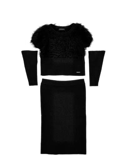 Monnalisa Kids'   Skirt And Sweater Set In Black