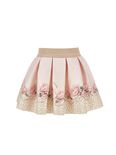 Monnalisa Babies' Floral-print Leopard-pattern Skirt In Pink