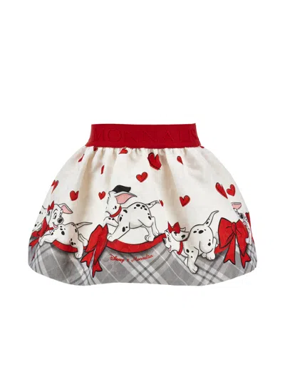 Monnalisa Babies'   Skirt With Hearts And 101 Dalmatians In Cream + Ruby Red