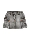 Monnalisa Denim Cargo Mini Skirt In Grey