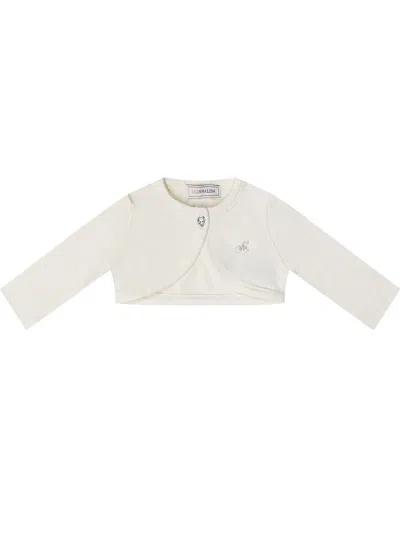 Monnalisa Sleek Logo Cardigan In Panna