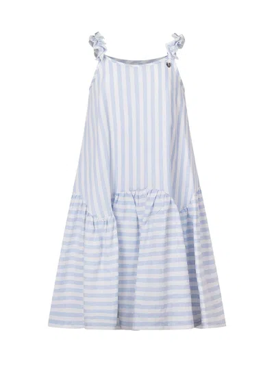 Monnalisa Sleeveless Striped Mini Suit In Bianco/celeste