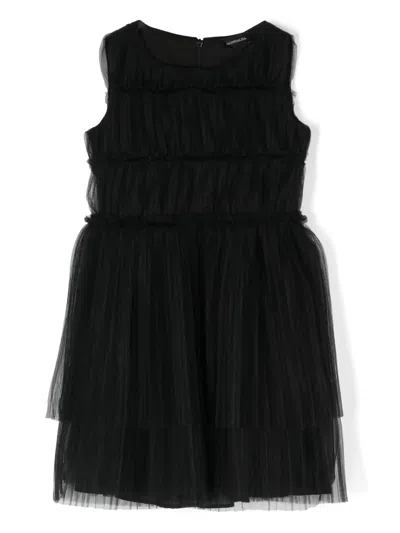 Monnalisa Kids' Sleeveless Tiered Tulle Dress In Black