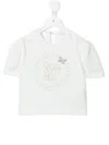 Monnalisa Slogan Embroidered Short-sleeve Blouse In White