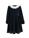 Monnalisa Smooth Velvet Godet Dress In Navy Blue