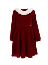 Monnalisa Smooth Velvet Godet Dress In Ruby Red