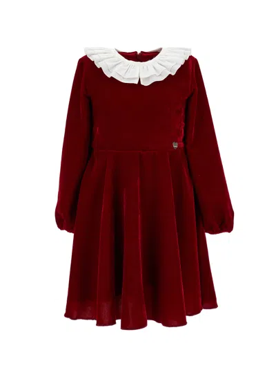 Monnalisa Kids'   Smooth Velvet Godet Dress In Ruby Red