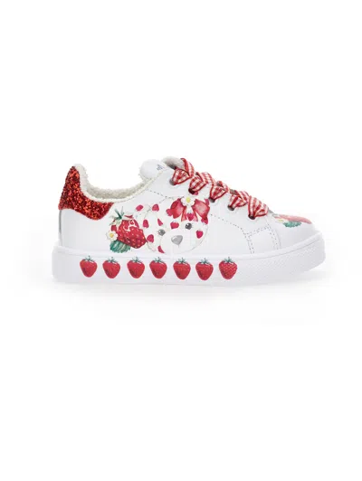 Monnalisa Teen Girls White Strawberry Trainers In Red