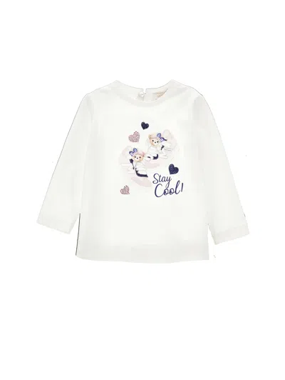 Monnalisa Kids'   Sneakers Print T-shirt In Cream