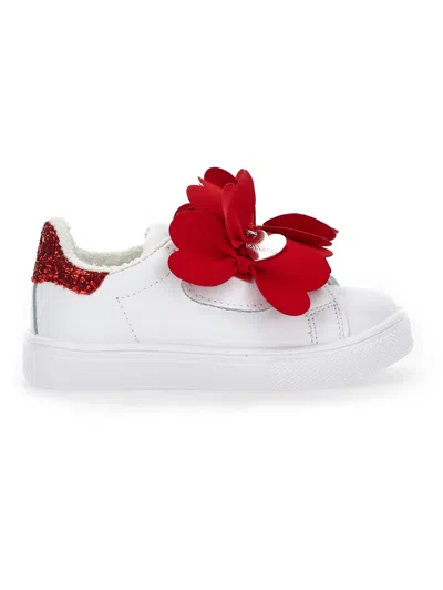 Monnalisa Trainers With Fabric Petals In White + Red