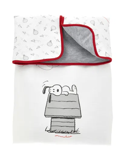 Monnalisa Kids'   Snoopy Jersey Blanket In Cream + Grey