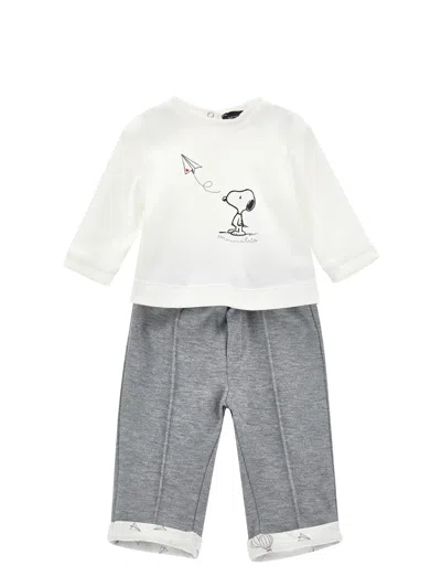 Monnalisa Kids'   Snoopy Two-piece Set In Cream + Grey