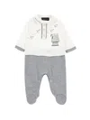Monnalisa Snoopy Two-tone Cotton Playsuit In Cream + Grey