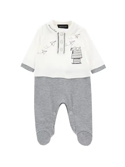 Monnalisa Kids'   Snoopy Two-tone Cotton Playsuit In Cream + Grey