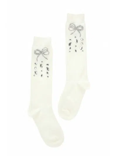 Monnalisa Kids'   Socks With Rhinestones And Bow In White