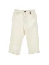 Monnalisa Soft Flannel Trousers In Ecru + Cream
