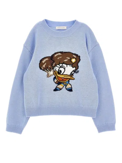 Monnalisa Soft Knit Girl Sweater In Light Blue
