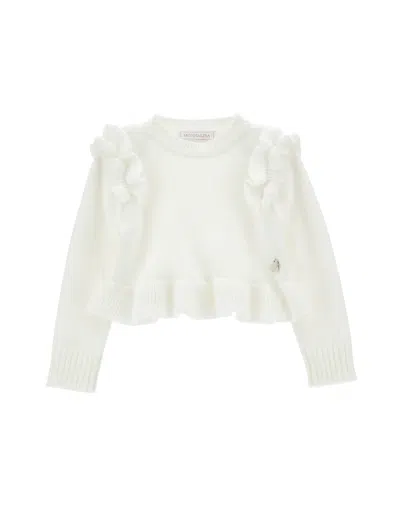 Monnalisa Soft Knitted Sweater In Cream