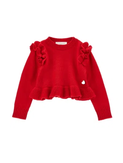 Monnalisa Kids'   Soft Knitted Sweater In Ruby Red